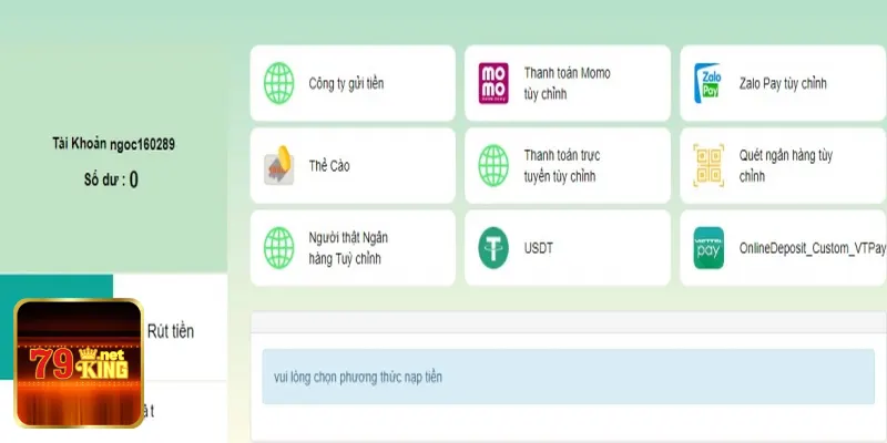 Cách rút tiền 79king bằng thẻ cào tiện lợi
