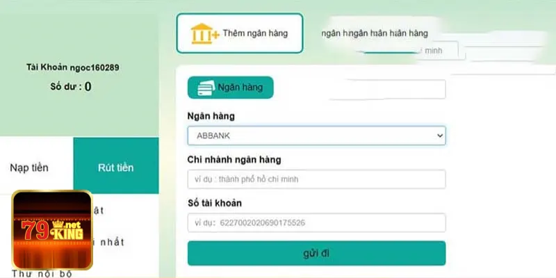 Cách rút tiền 79king về tài khoản ngân hàng