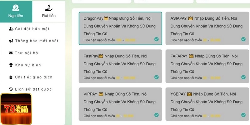 Lưu ý quan trọng cho người mới khi nạp tiền 79king