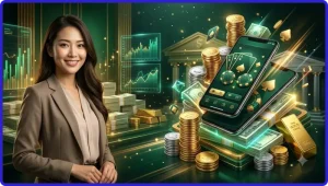 Bàn chơi baccarat với hai cửa Player và Banker, chip và bài