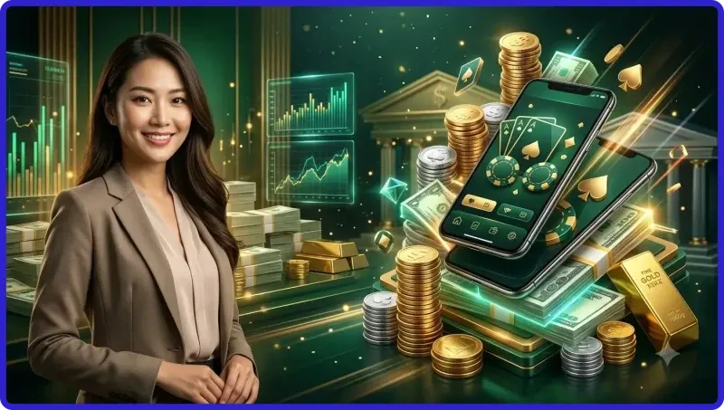 Bàn chơi baccarat với hai cửa Player và Banker, chip và bài