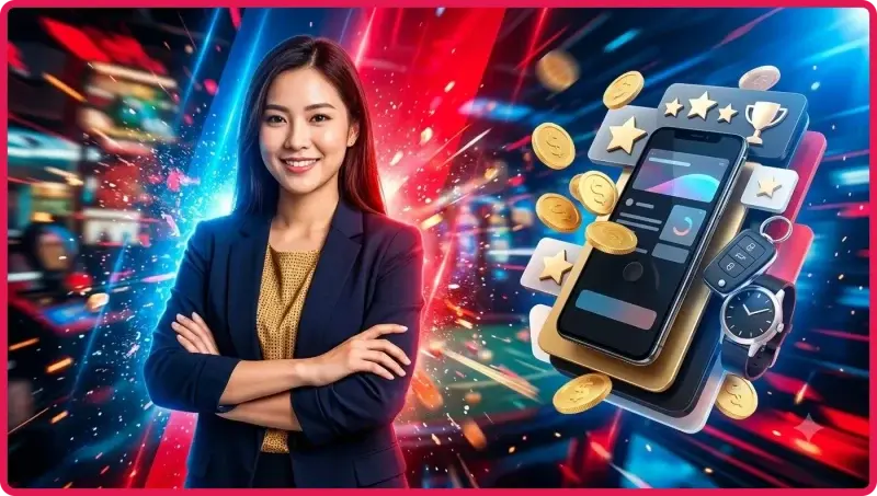 Người chơi đang kiểm tra casino trên điện thoại, với biểu tượng khiên bảo vệ và kính lúp thể hiện sự đánh giá uy tín